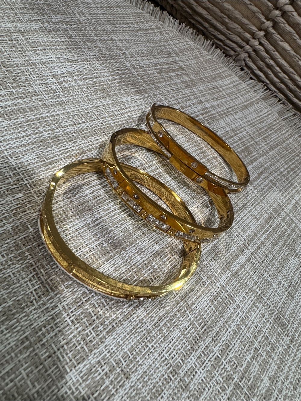 Gold-Tone Crystal Accent Bangle Bracelets - Set of 3